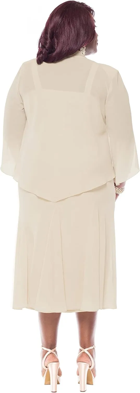 R&M Richards Womens Chiffon Beaded Dress with Jacket