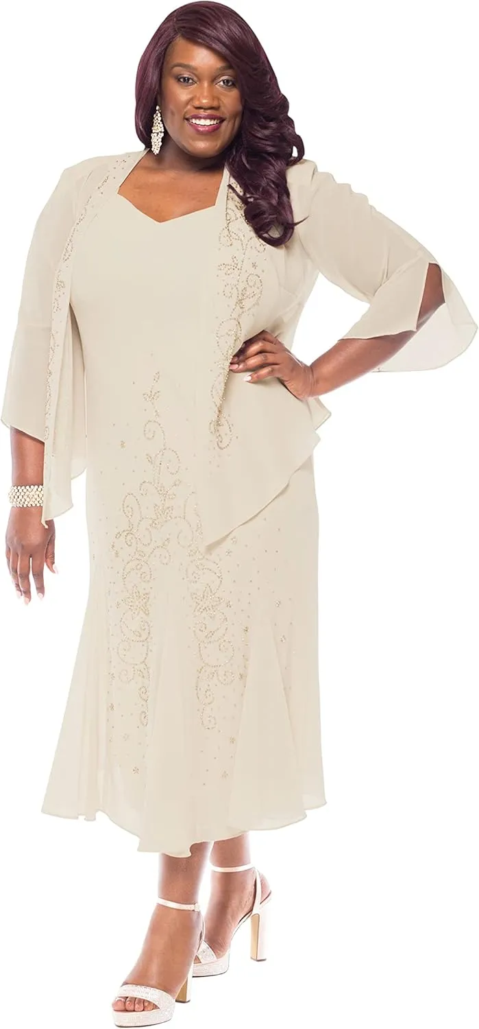 R&M Richards Womens Chiffon Beaded Dress with Jacket