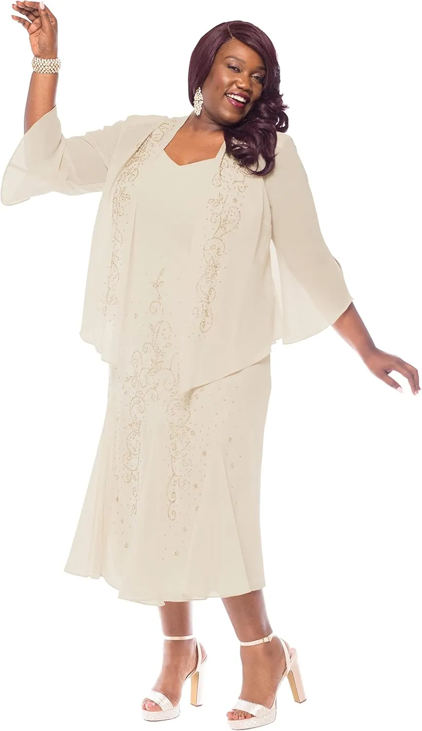 R&M Richards Womens Chiffon Beaded Dress with Jacket