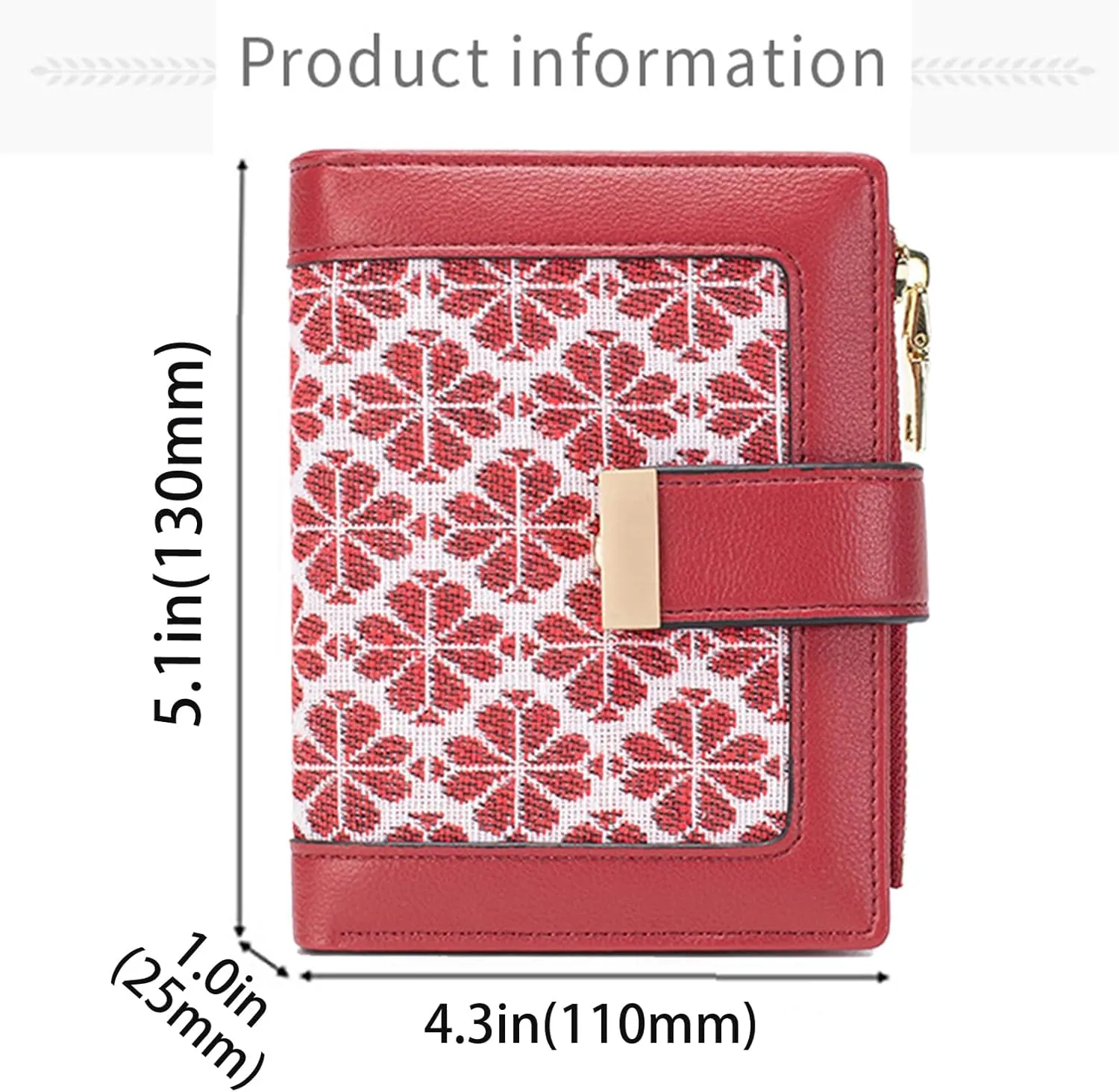 Red RFID Blocking Wallet for Women Small Leather Coin Purse with Flower Design Minimalist Credit Card Holder and ID Window Cute Travel Cash Wallet for Women