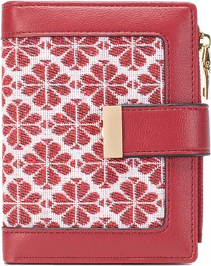 Red RFID Blocking Wallet for Women Small Leather Coin Purse with Flower Design Minimalist Credit Card Holder and ID Window Cute Travel Cash Wallet for Women