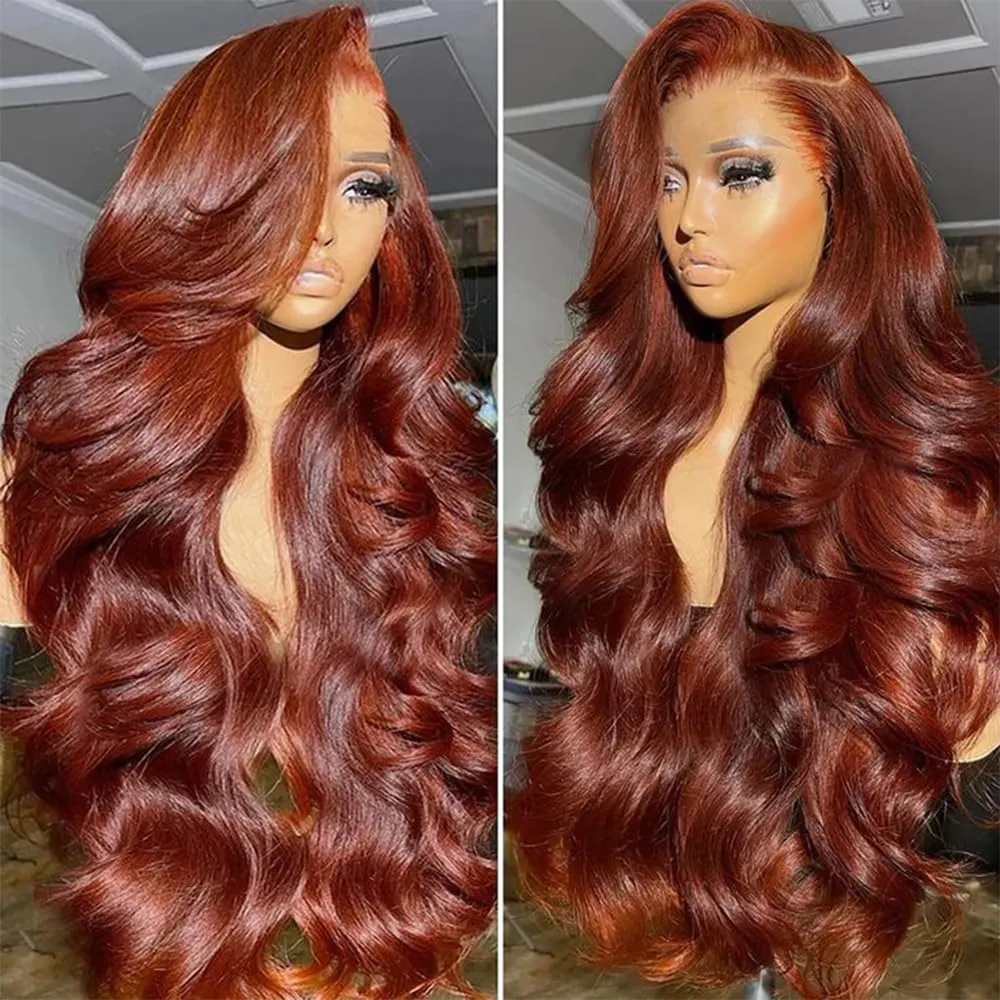 Reddish Brown Lace Front Wigs Human Hair 13x6 Body Wave Lace Front Wig 180% Density 33# Lace Frontal Wigs Human Hair Pre Plucked with Baby Hair for Women Auburn Brown Human Hair 32 Inch