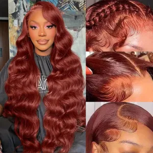 Reddish Brown Lace Front Wigs Human Hair 13x6 Body Wave Lace Front Wig 180% Density 33# Lace Frontal Wigs Human Hair Pre Plucked with Baby Hair for Women Auburn Brown Human Hair 32 Inch