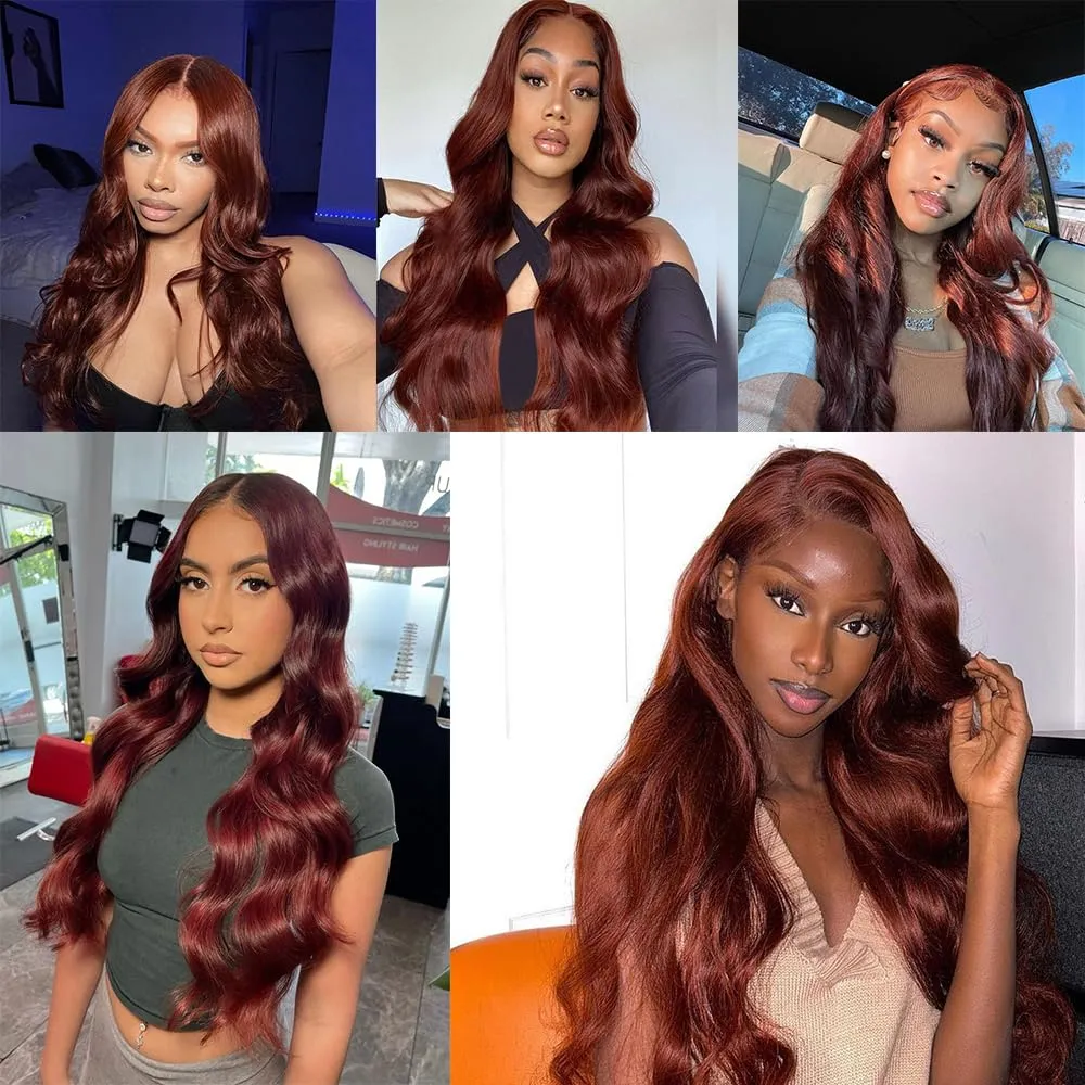 Reddish Brown Lace Front Wigs Human Hair 13x6 Body Wave Lace Front Wig 180% Density 33# Lace Frontal Wigs Human Hair Pre Plucked with Baby Hair for Women Auburn Brown Human Hair 32 Inch