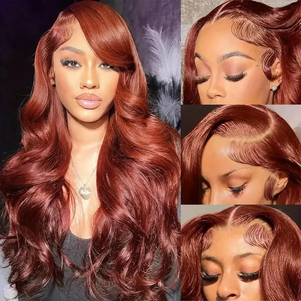 Reddish Brown Lace Front Wigs Human Hair 13x6 Body Wave Lace Front Wig 180% Density 33# Lace Frontal Wigs Human Hair Pre Plucked with Baby Hair for Women Auburn Brown Human Hair 32 Inch