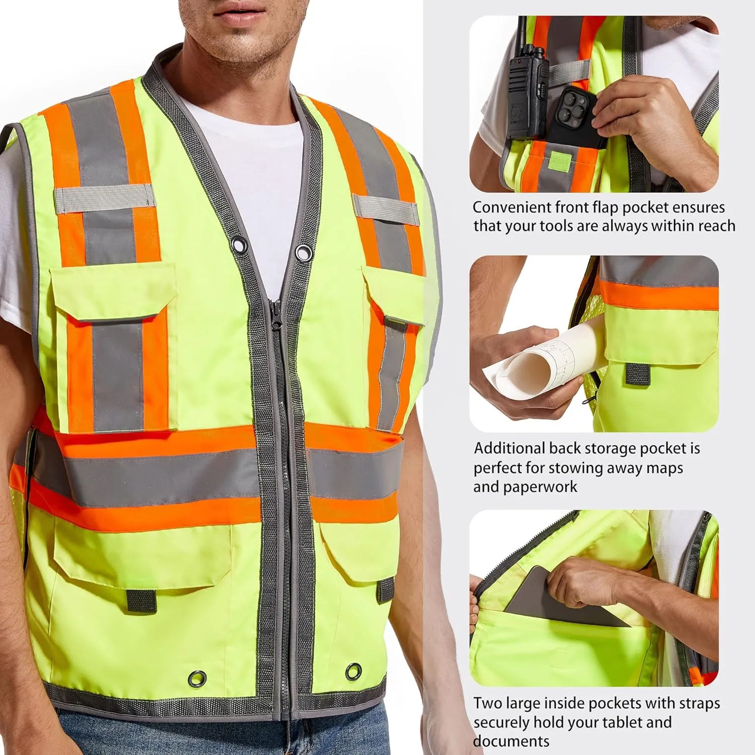 Reflective Safety Vest for Men and Women - Class 2 High Visibility Construction Vest - Dual Tone Reflective Strips