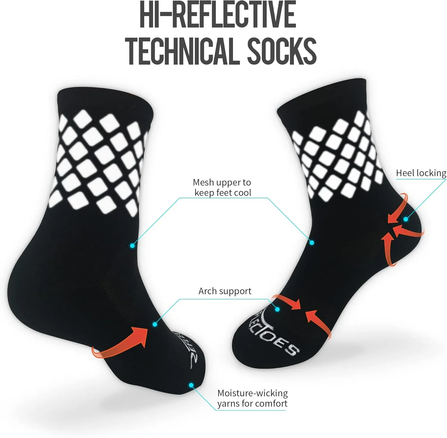 Reflective Socks - High Visibility Cycling and Running Socks for Night Runners, Bikers, and Outdoor Athletes