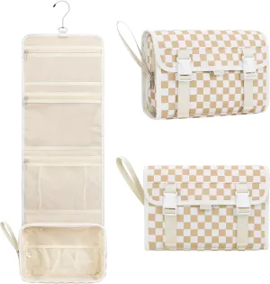 Relavel Hanging Toiletry Bag for Women, Hanging Makeup Organizer with Travel Size Toiletries, Portable Bathroom Travel Bag with Hook for Shaving Kit, Shampoo, Conditioner for Trip - Plaid