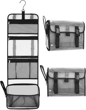 Relavel Travel Hanging Toiletry Bag for Men Women Travel Kit Shaving Bag Waterproof Large Makeup Bag Wash Bag Makeup Organizer Cosmetic Case for Bathroom Shower Semitransparent