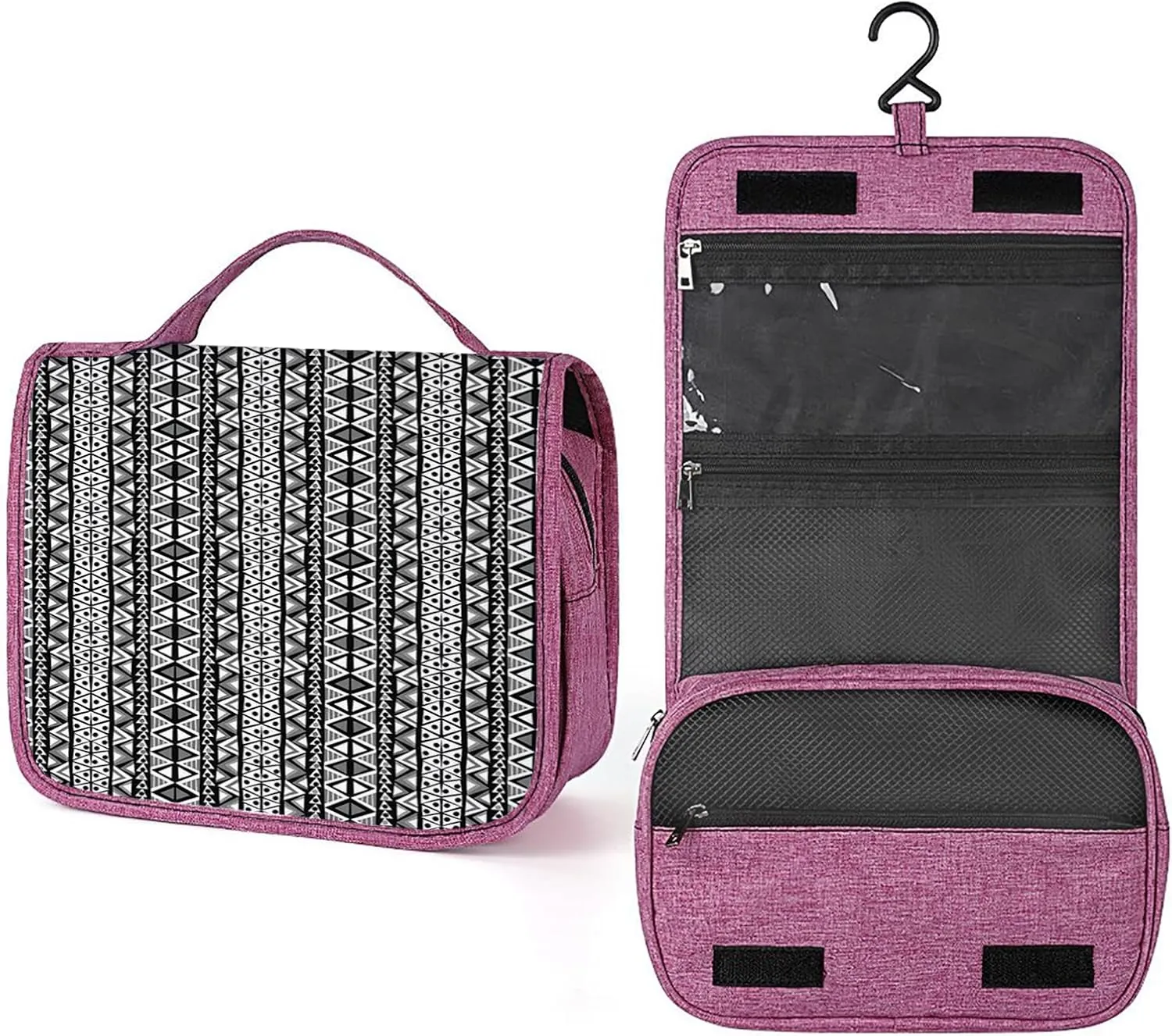 Retro Theme,Toiletry Bag Travel Bag with Hanging Hook,Dark and White Western Design,Water-resistant Makeup Cosmetic Bag Organizer for Makeup Accessories,Full-size Container,Black Grey