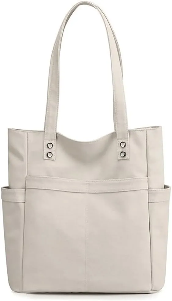 Retro Tote Bags for Women Large Canvas Shoulder Purse Casual Work Handbags Multi Pocket Top Handle Satchel