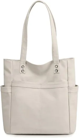 Retro Tote Bags for Women Large Canvas Shoulder Purse Casual Work Handbags Multi Pocket Top Handle Satchel