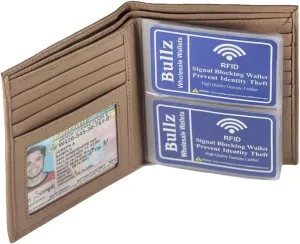 RFID Leather European Bifold Hipster Mens Wallet With Heavy Duty Vinyl Wallet Insert (Beige)