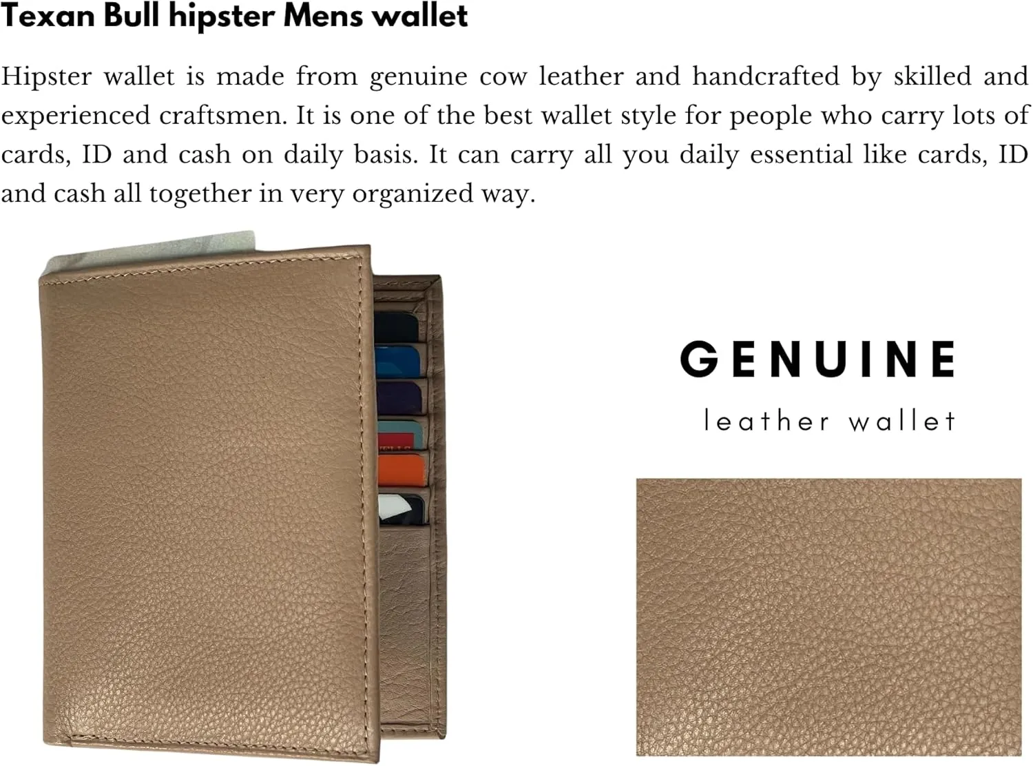 RFID Leather European Bifold Hipster Mens Wallet With Heavy Duty Vinyl Wallet Insert (Beige)