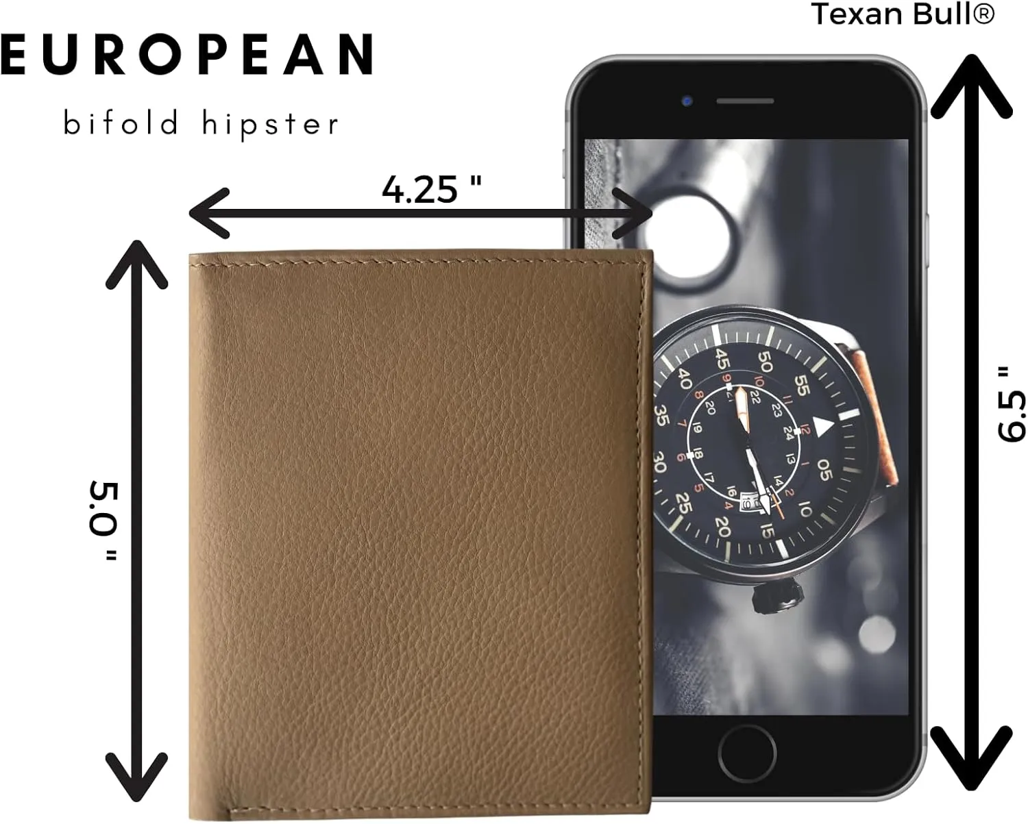 RFID Leather European Bifold Hipster Mens Wallet With Heavy Duty Vinyl Wallet Insert (Beige)