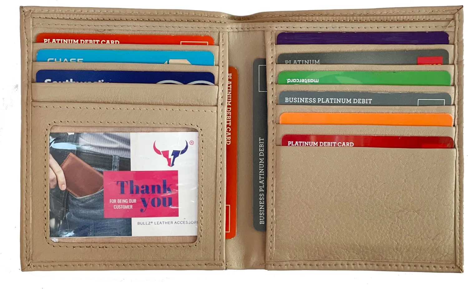 RFID Leather European Bifold Hipster Mens Wallet With Heavy Duty Vinyl Wallet Insert (Beige)