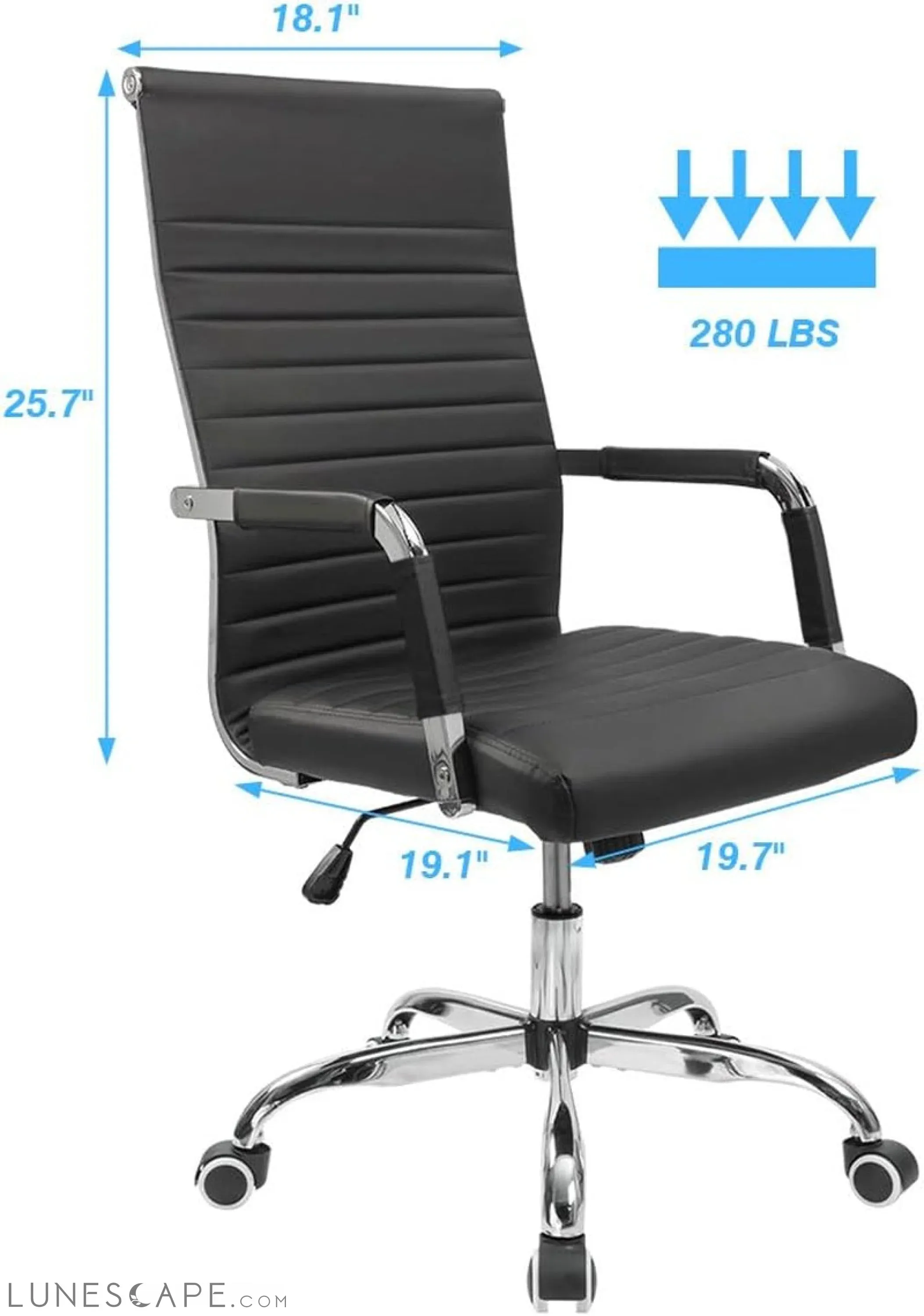 Ribbed Office Desk Chair Mid-Back PU Leather Executive Conference Task
