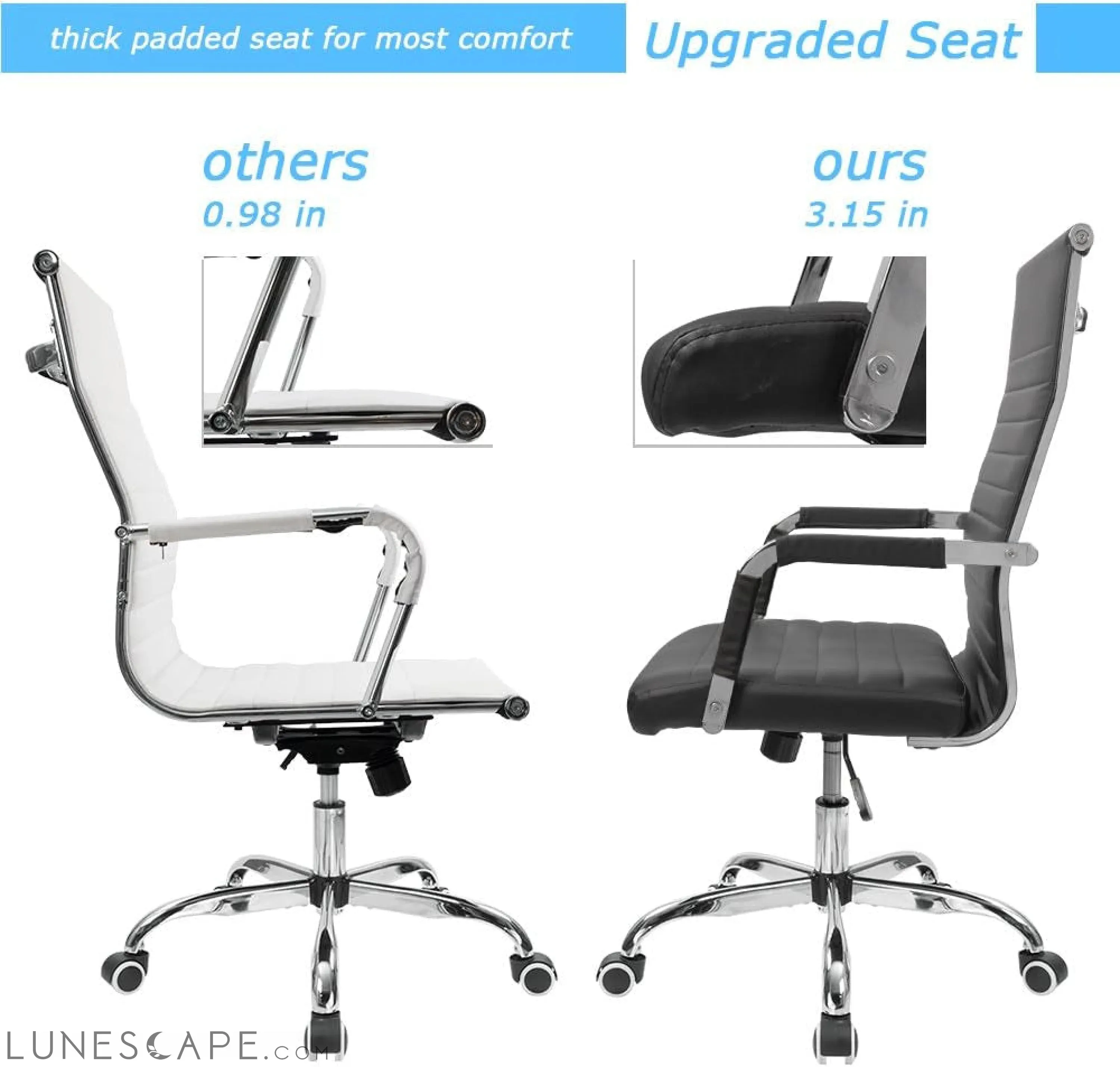 Ribbed Office Desk Chair Mid-Back PU Leather Executive Conference Task
