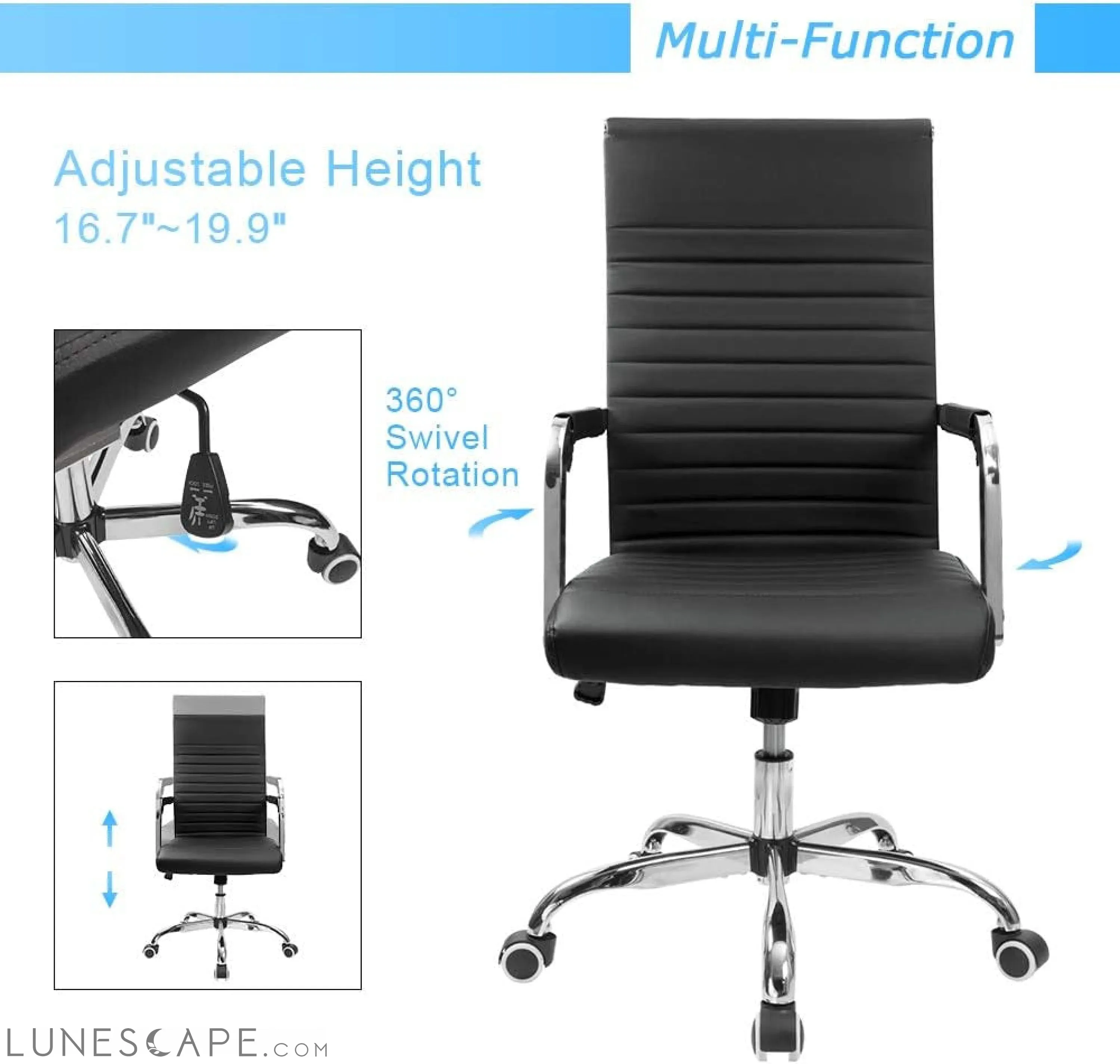 Ribbed Office Desk Chair Mid-Back PU Leather Executive Conference Task
