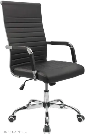 Ribbed Office Desk Chair Mid-Back PU Leather Executive Conference Task