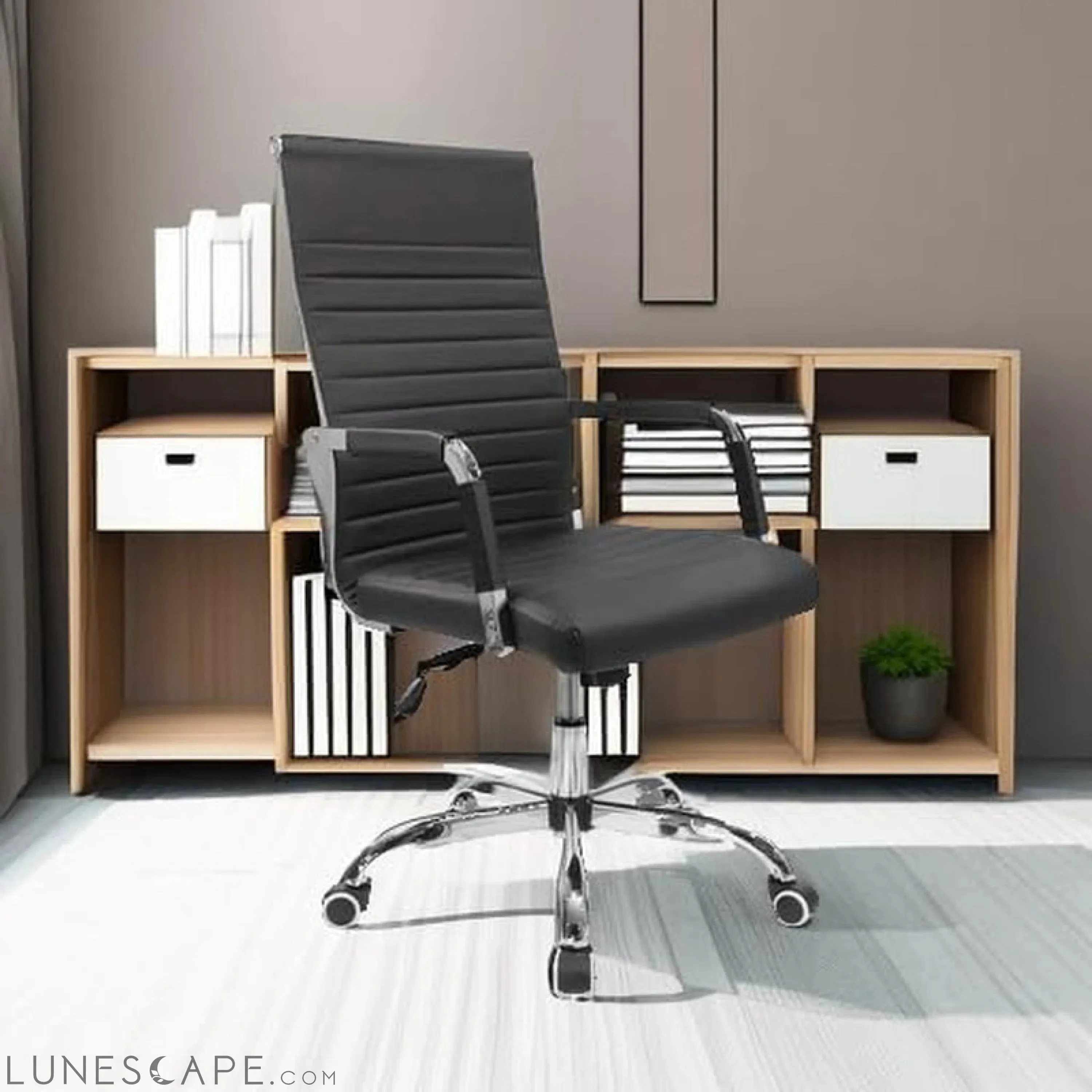 Ribbed Office Desk Chair Mid-Back PU Leather Executive Conference Task