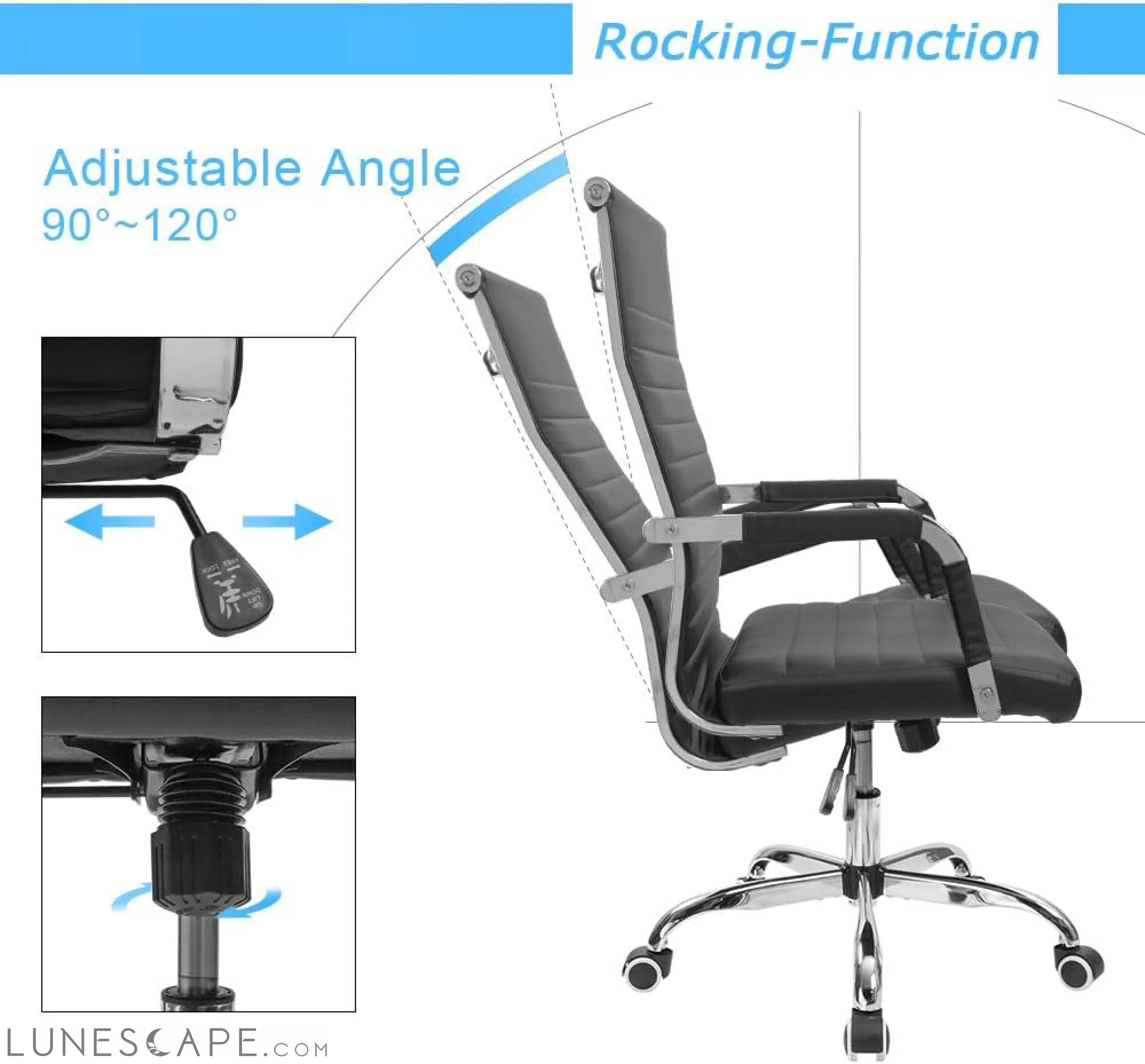 Ribbed Office Desk Chair Mid-Back PU Leather Executive Conference Task