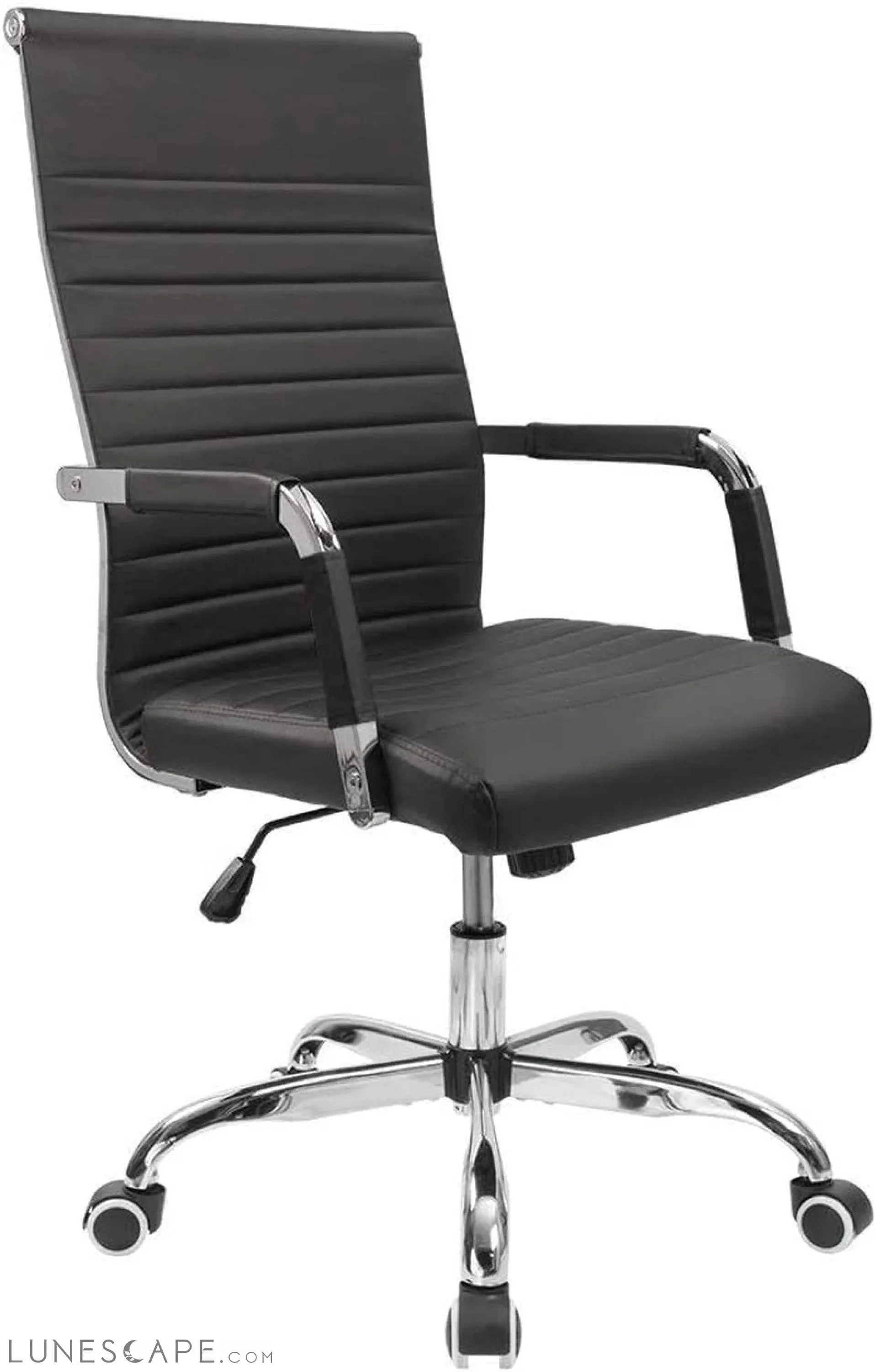 Ribbed Office Desk Chair Mid-Back PU Leather Executive Conference Task