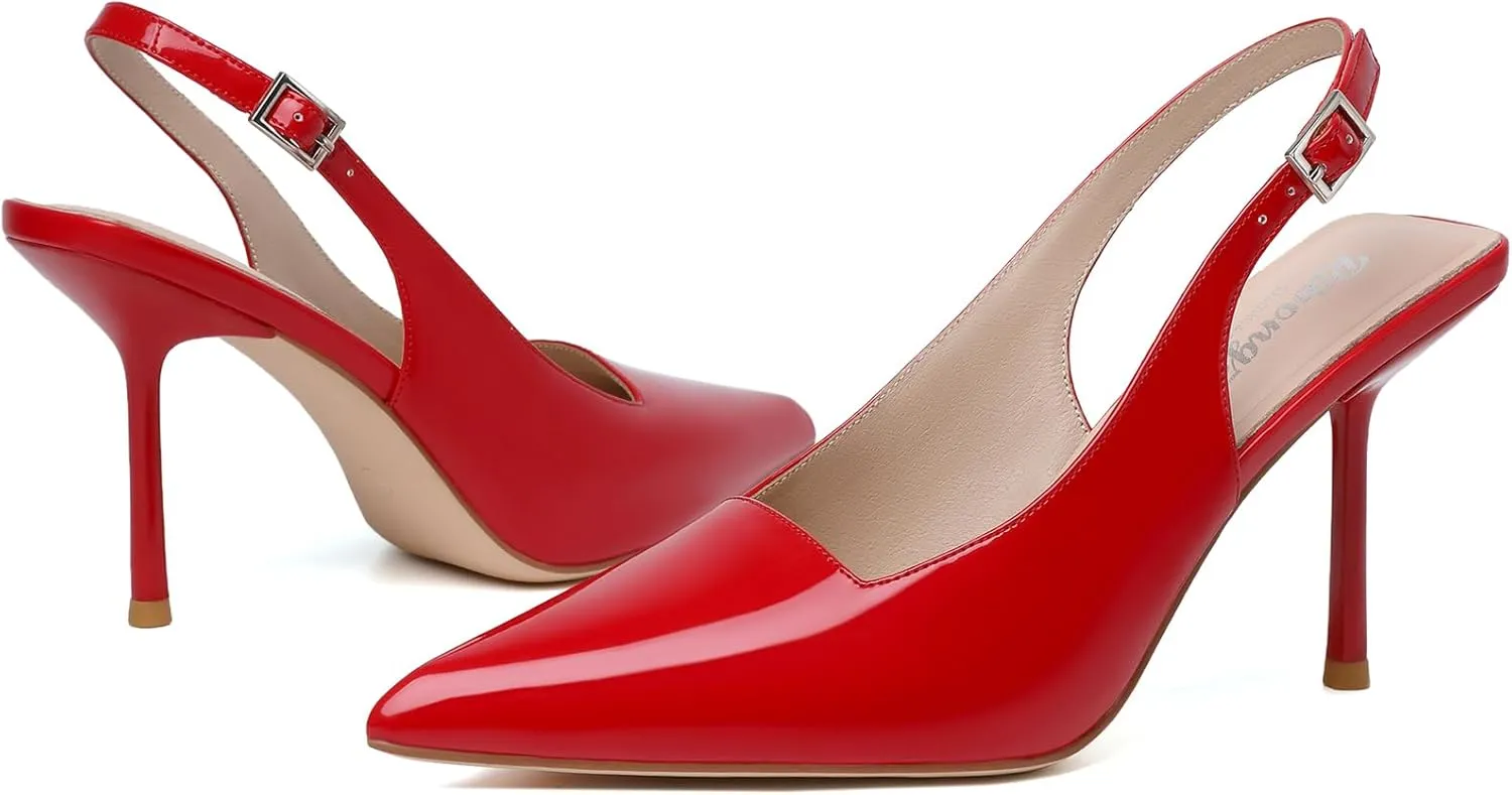RIBONGZ Sexy Slingback Pumps Elegant Dressy Heels for Women Closed Toe Pointy High Heels Wedding Bride Prom Party Evening Shoes