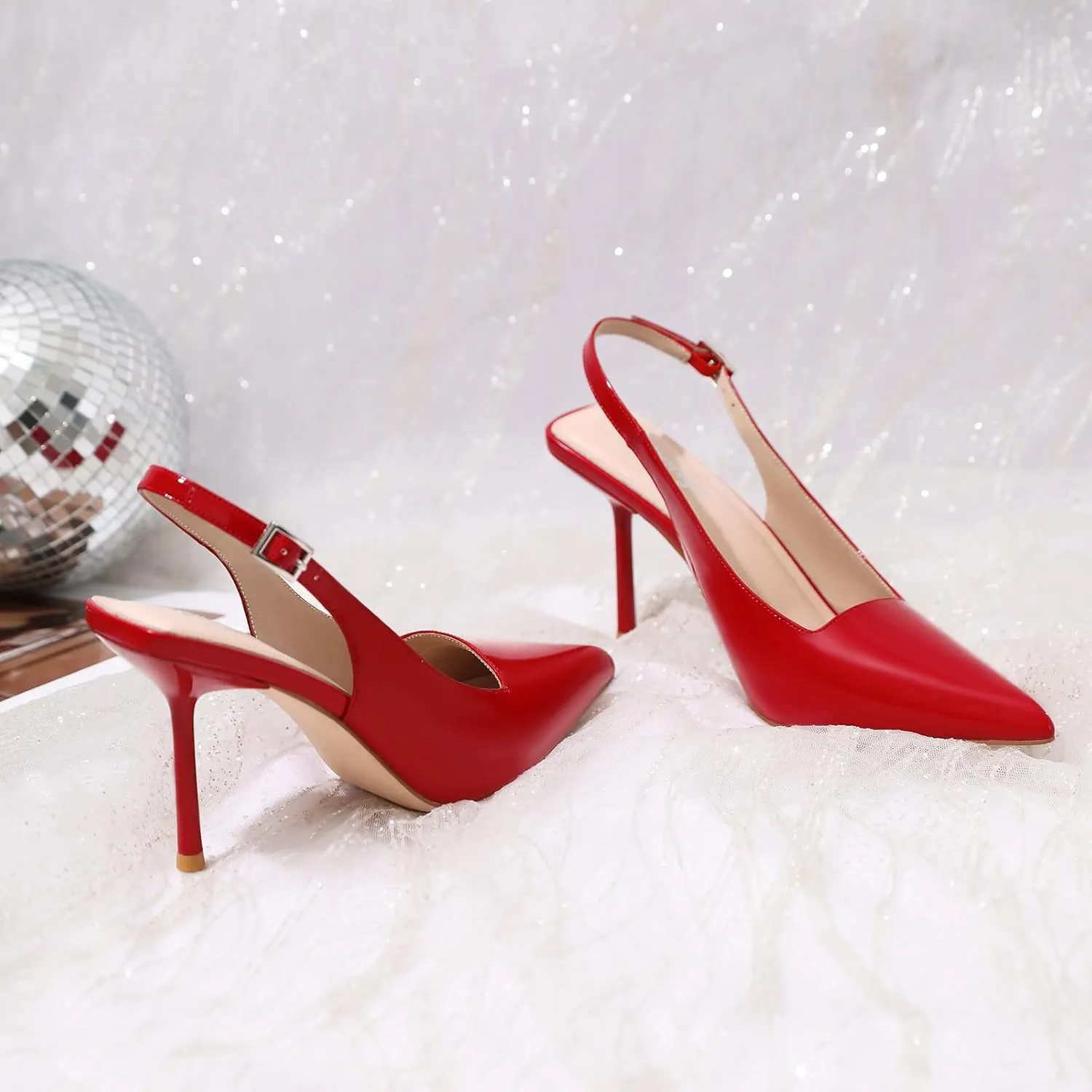 RIBONGZ Sexy Slingback Pumps Elegant Dressy Heels for Women Closed Toe Pointy High Heels Wedding Bride Prom Party Evening Shoes