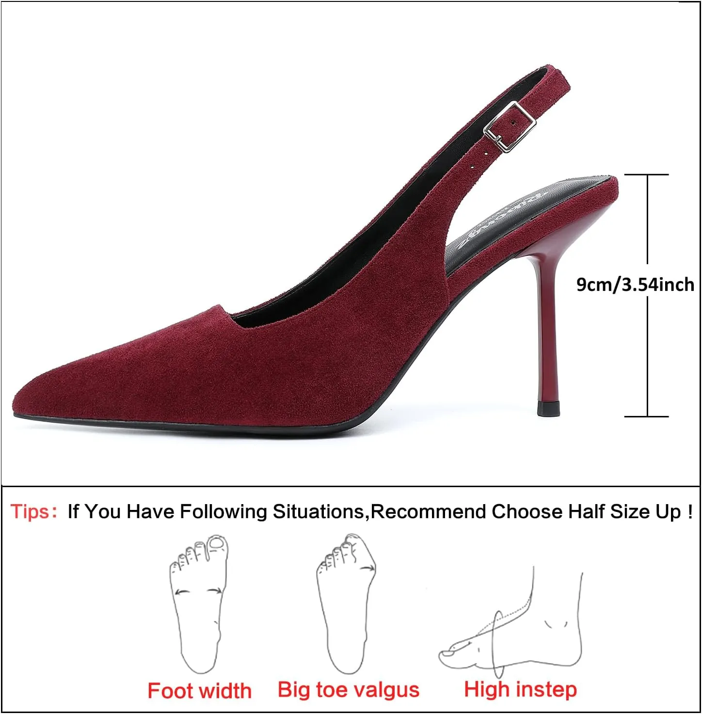 RIBONGZ Sexy Slingback Pumps Elegant Dressy Heels for Women Closed Toe Pointy High Heels Wedding Bride Prom Party Evening Shoes