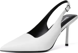 RIBONGZ Sexy Slingback Pumps Elegant Dressy Heels for Women Closed Toe Pointy High Heels Wedding Bride Prom Party Evening Shoes