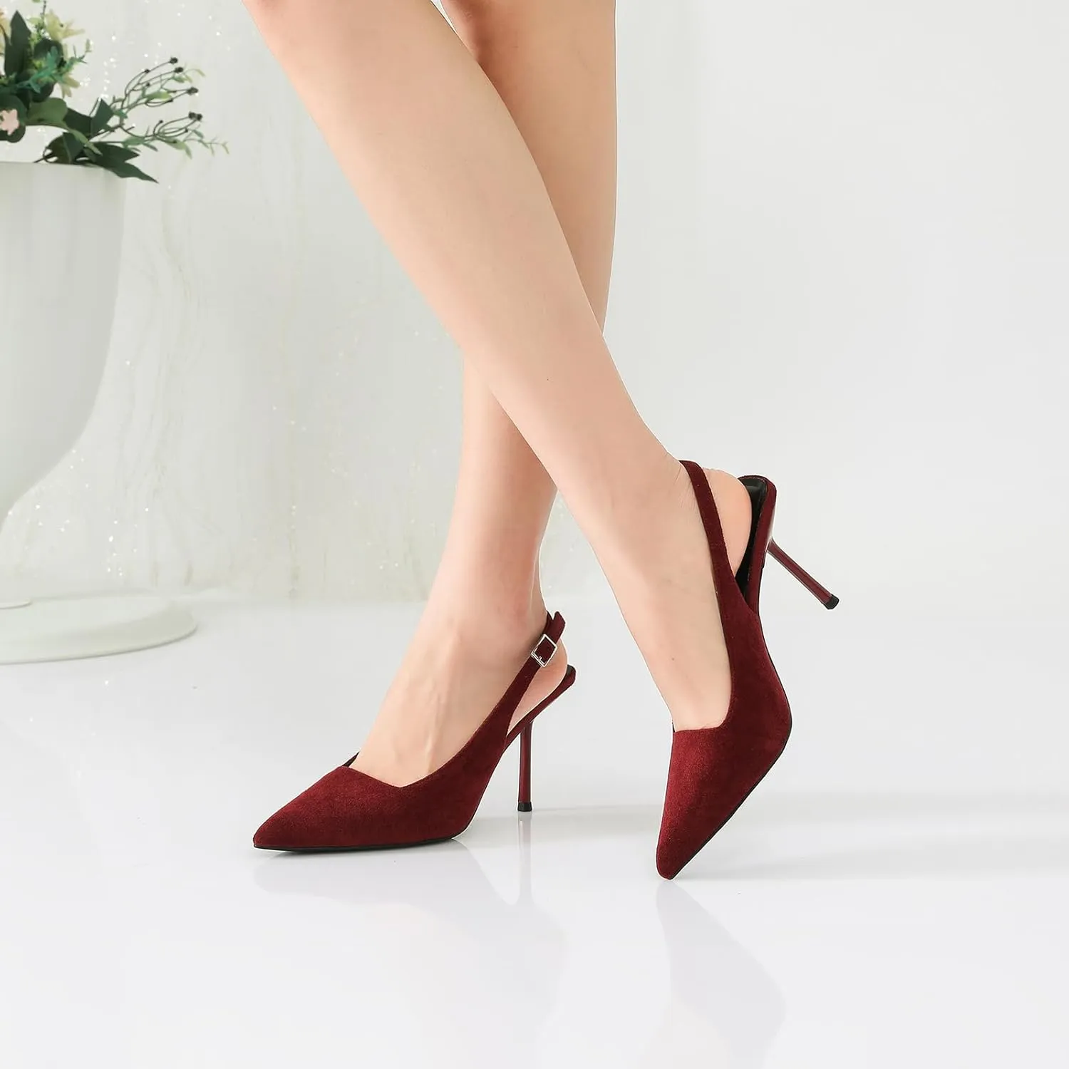 RIBONGZ Sexy Slingback Pumps Elegant Dressy Heels for Women Closed Toe Pointy High Heels Wedding Bride Prom Party Evening Shoes