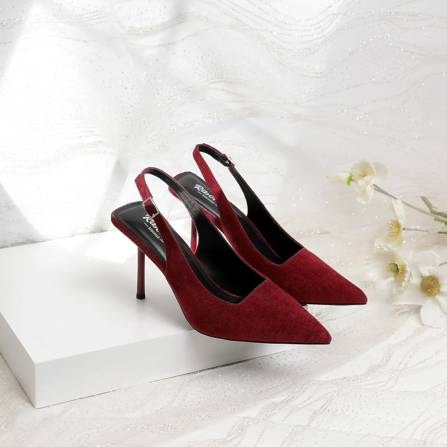 RIBONGZ Sexy Slingback Pumps Elegant Dressy Heels for Women Closed Toe Pointy High Heels Wedding Bride Prom Party Evening Shoes