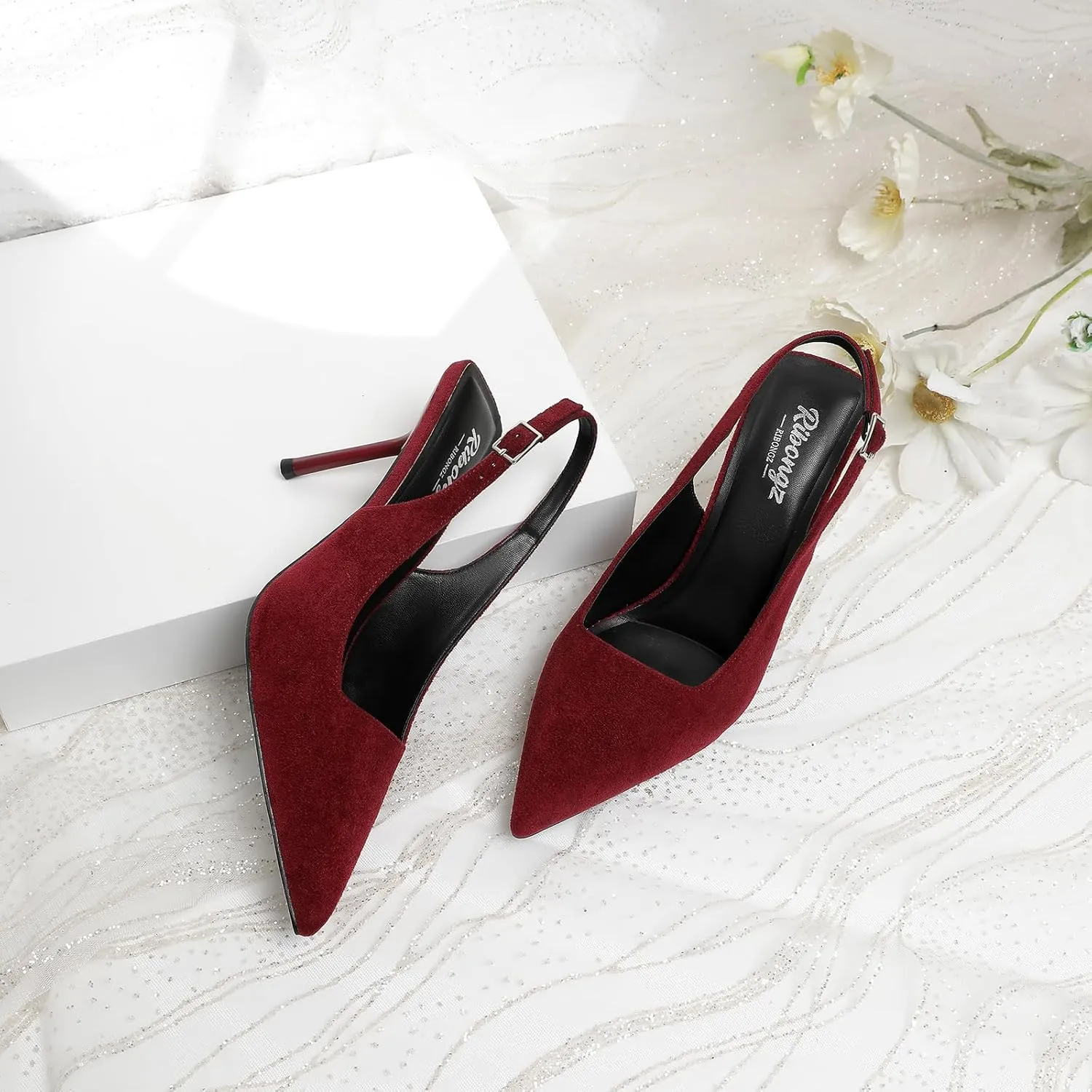 RIBONGZ Sexy Slingback Pumps Elegant Dressy Heels for Women Closed Toe Pointy High Heels Wedding Bride Prom Party Evening Shoes
