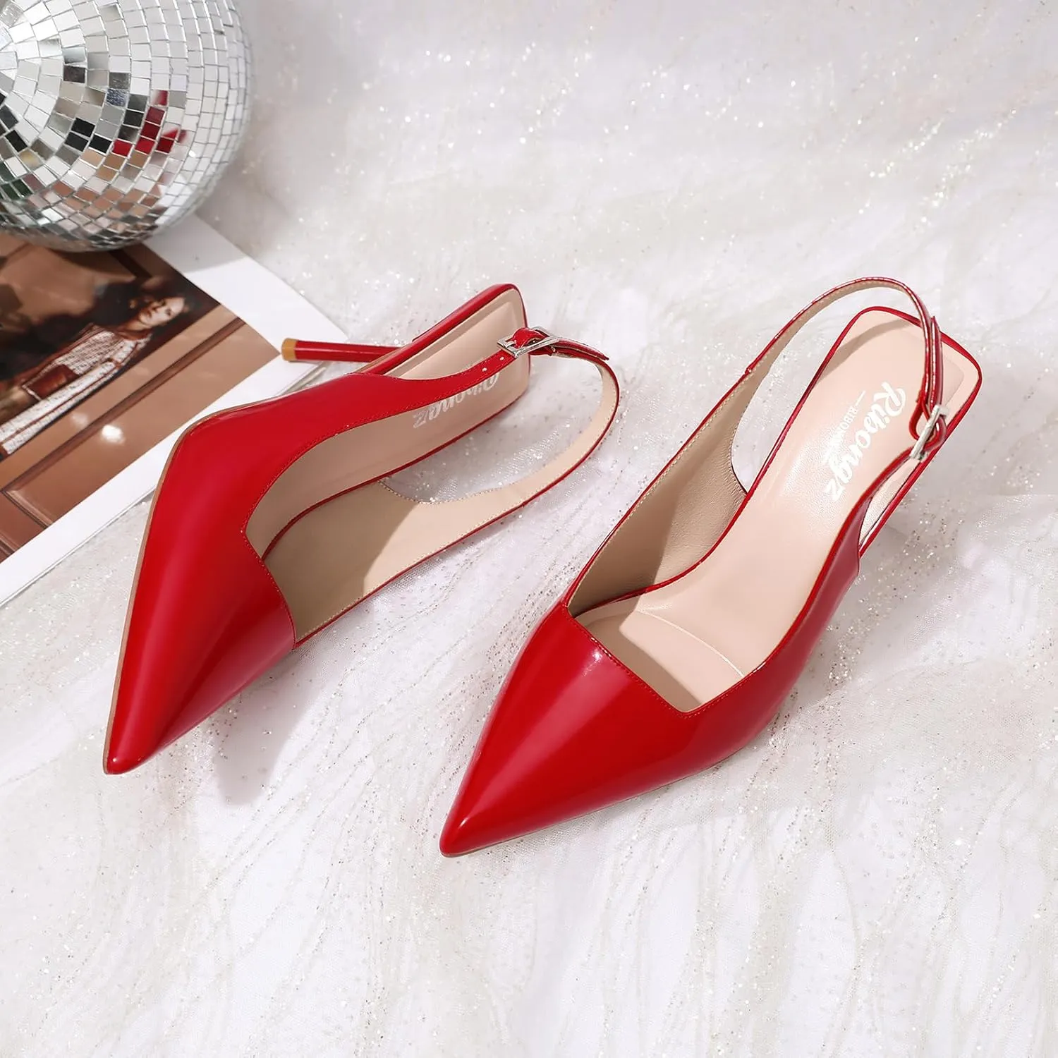 RIBONGZ Sexy Slingback Pumps Elegant Dressy Heels for Women Closed Toe Pointy High Heels Wedding Bride Prom Party Evening Shoes