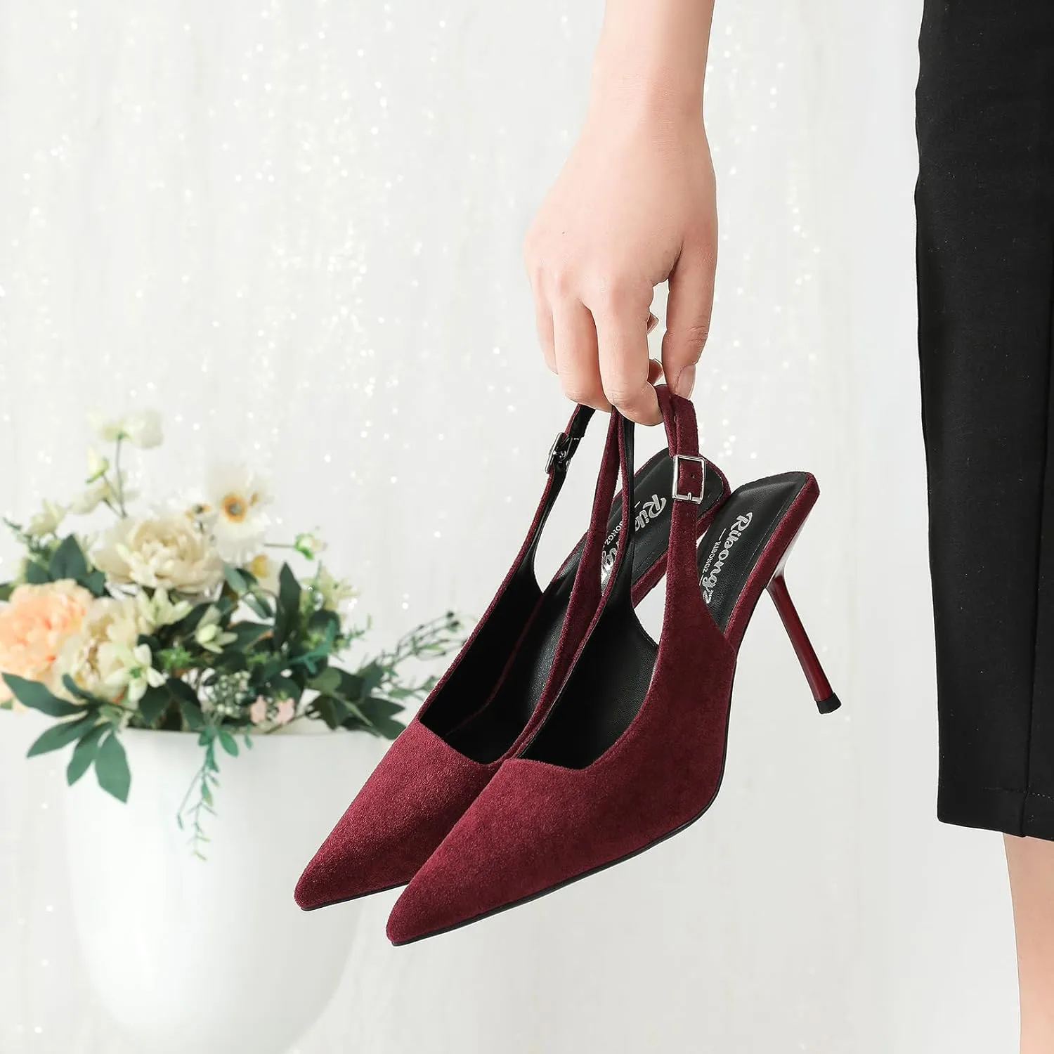 RIBONGZ Sexy Slingback Pumps Elegant Dressy Heels for Women Closed Toe Pointy High Heels Wedding Bride Prom Party Evening Shoes