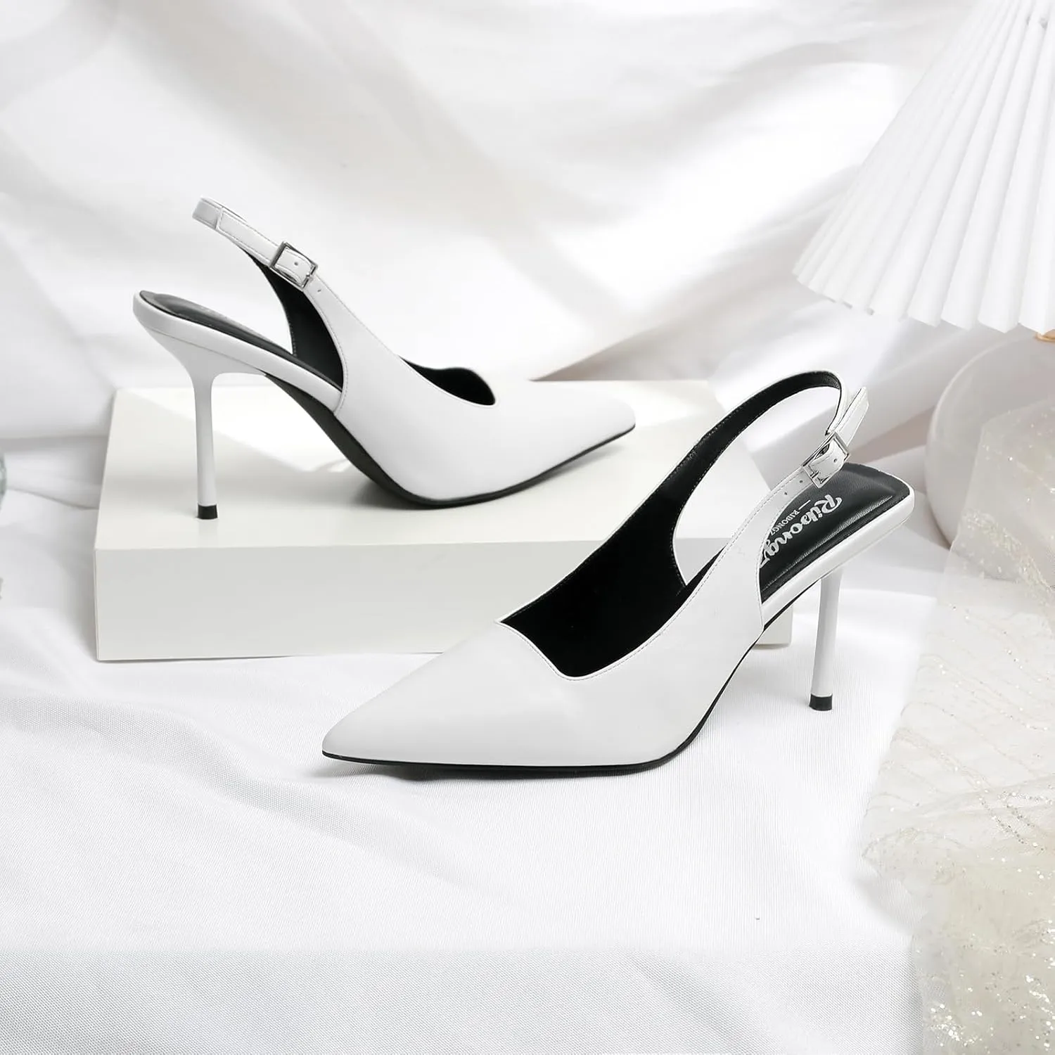 RIBONGZ Sexy Slingback Pumps Elegant Dressy Heels for Women Closed Toe Pointy High Heels Wedding Bride Prom Party Evening Shoes