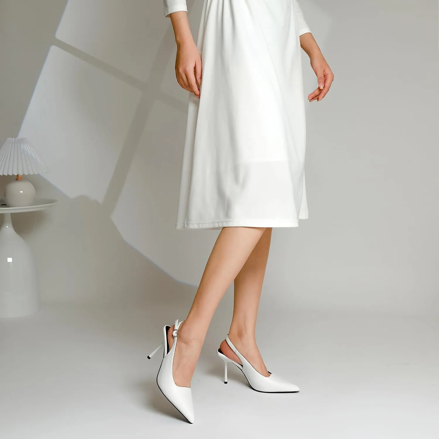 RIBONGZ Sexy Slingback Pumps Elegant Dressy Heels for Women Closed Toe Pointy High Heels Wedding Bride Prom Party Evening Shoes