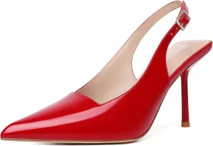 RIBONGZ Sexy Slingback Pumps Elegant Dressy Heels for Women Closed Toe Pointy High Heels Wedding Bride Prom Party Evening Shoes