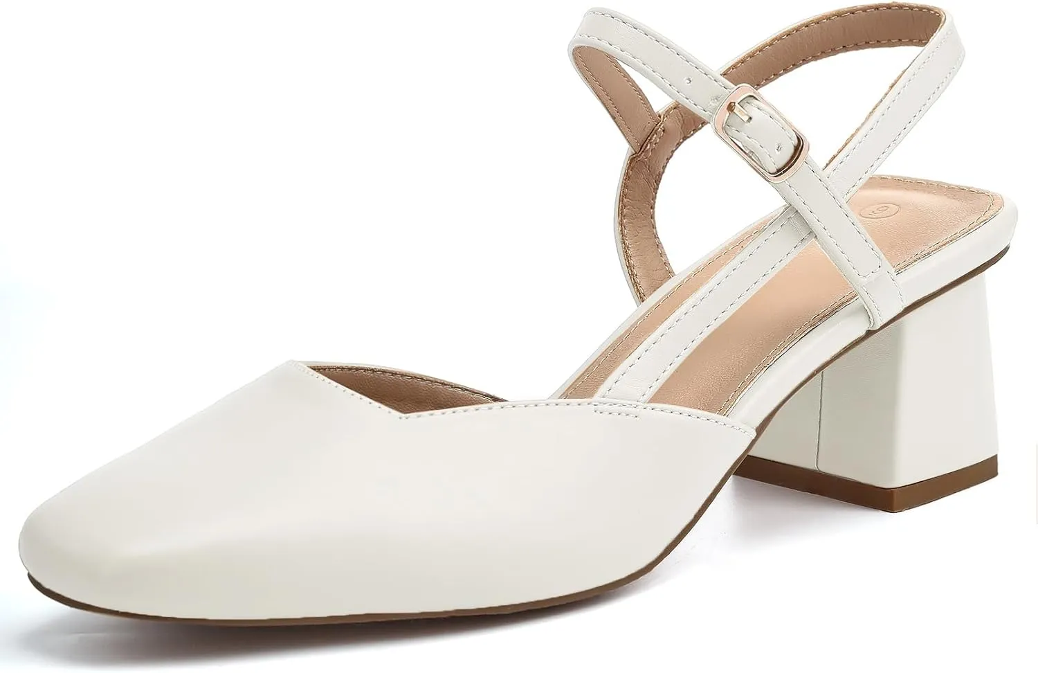 Rilista Women's Slingback Chunky Low Heels Closed Square Toe Heel Wedding Party Dress Pumps Shoes