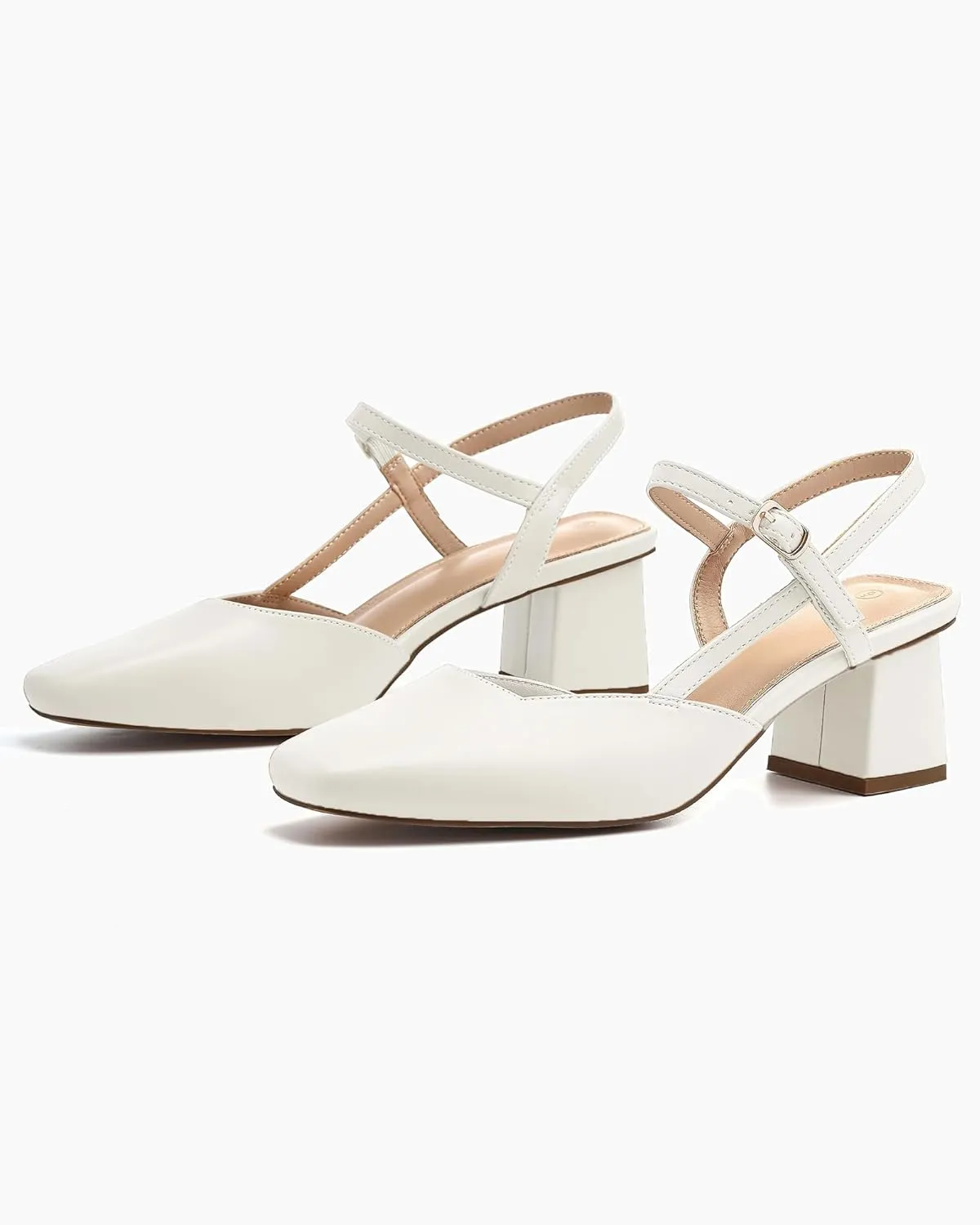 Rilista Women's Slingback Chunky Low Heels Closed Square Toe Heel Wedding Party Dress Pumps Shoes
