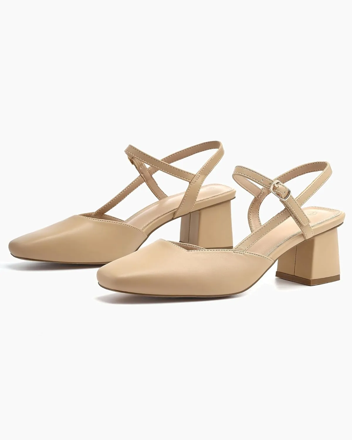 Rilista Women's Slingback Chunky Low Heels Closed Square Toe Heel Wedding Party Dress Pumps Shoes