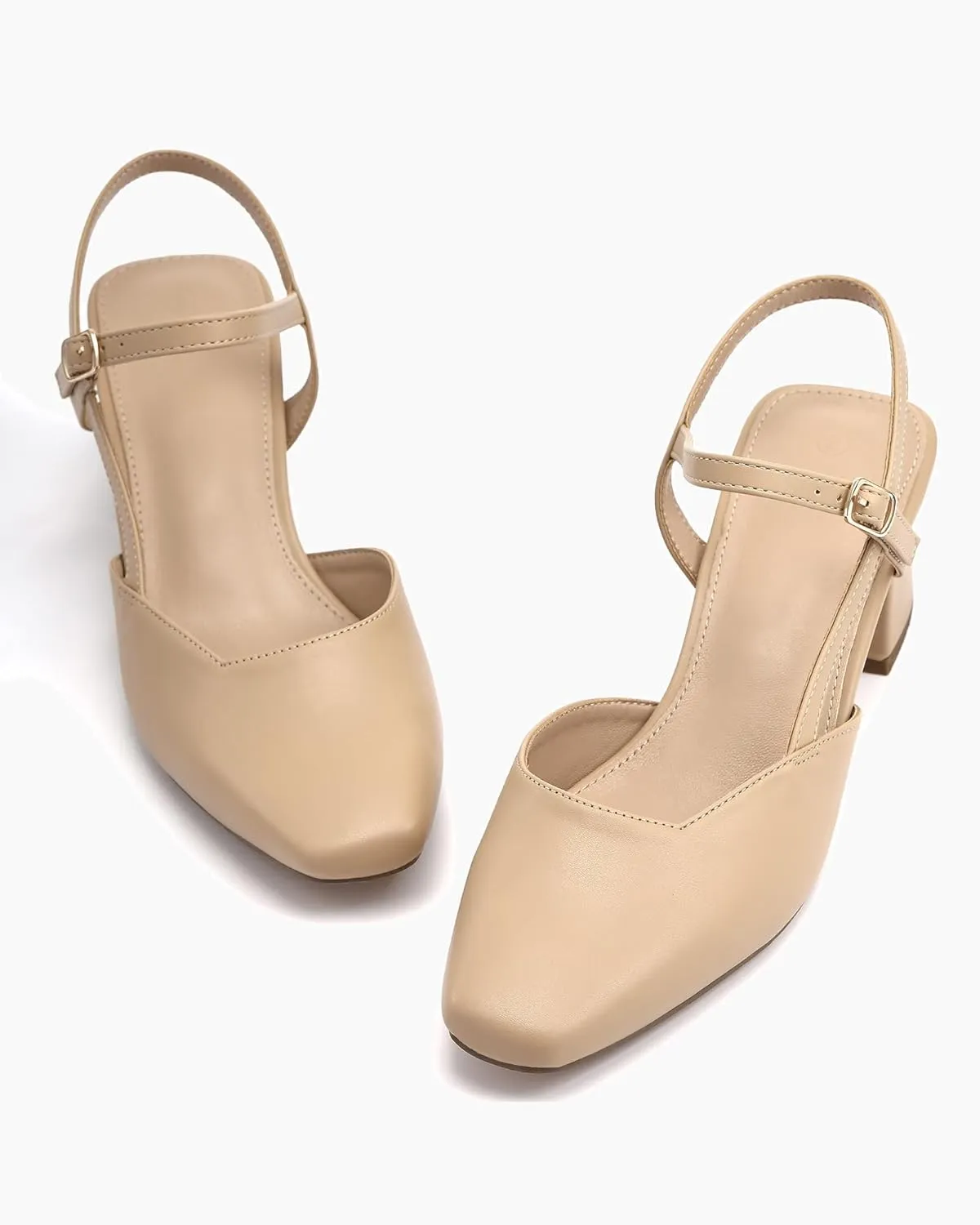 Rilista Women's Slingback Chunky Low Heels Closed Square Toe Heel Wedding Party Dress Pumps Shoes