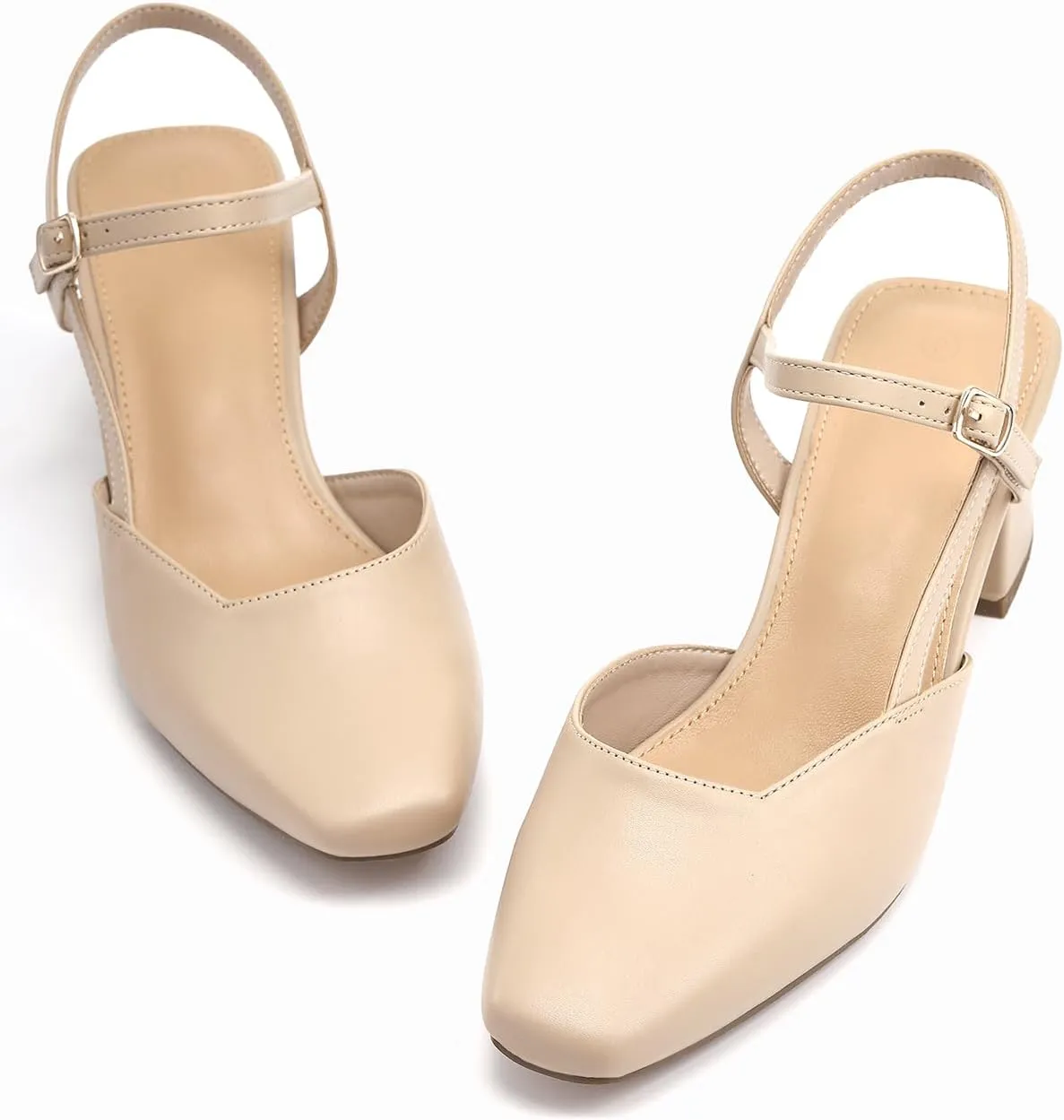 Rilista Women's Slingback Chunky Low Heels Closed Square Toe Heel Wedding Party Dress Pumps Shoes
