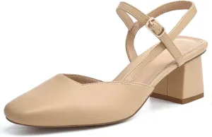 Rilista Women's Slingback Chunky Low Heels Closed Square Toe Heel Wedding Party Dress Pumps Shoes