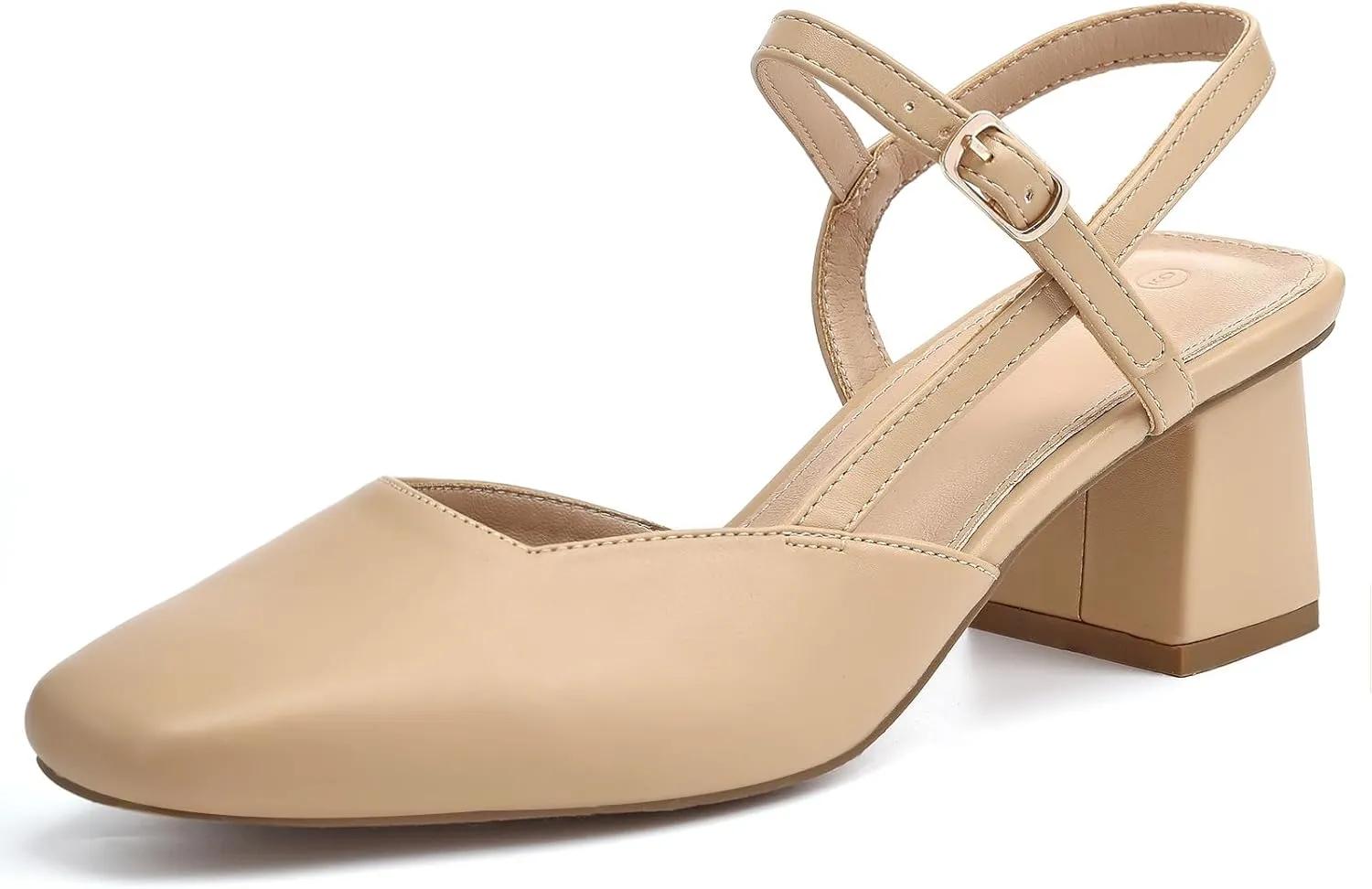 Rilista Women's Slingback Chunky Low Heels Closed Square Toe Heel Wedding Party Dress Pumps Shoes