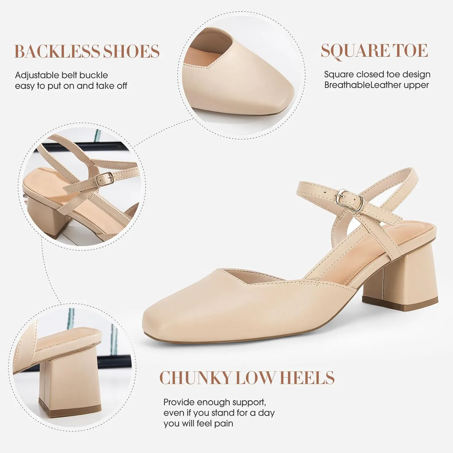 Rilista Women's Slingback Chunky Low Heels Closed Square Toe Heel Wedding Party Dress Pumps Shoes