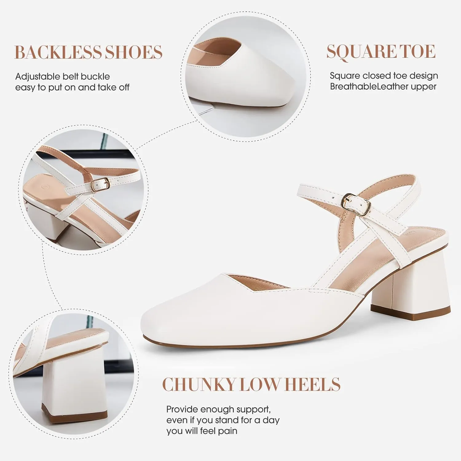 Rilista Women's Slingback Chunky Low Heels Closed Square Toe Heel Wedding Party Dress Pumps Shoes