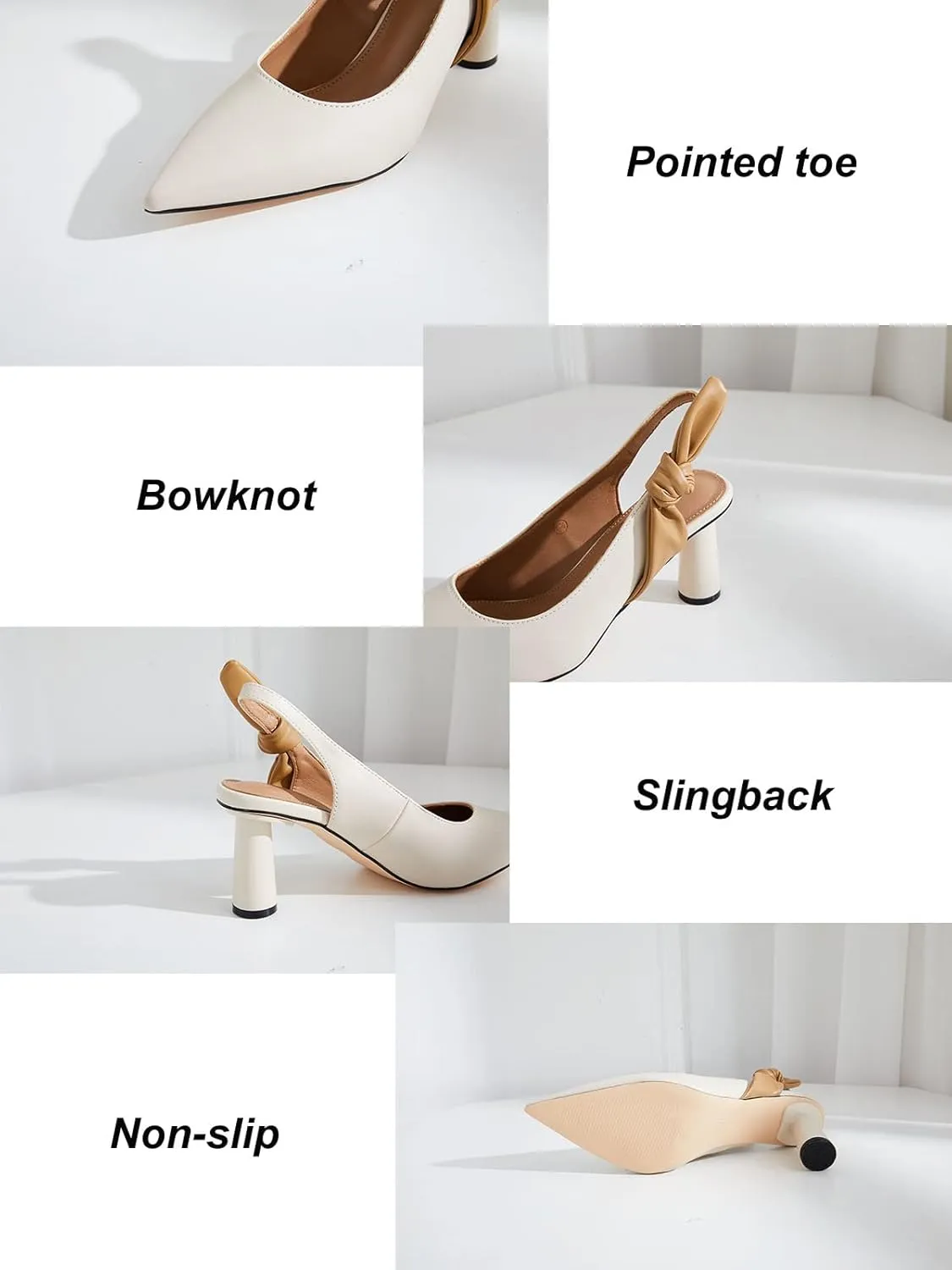 Rilista Women's Slingback Closed Pointed Toe Heels Bowknot Slip On Weding Party Dress Pumps