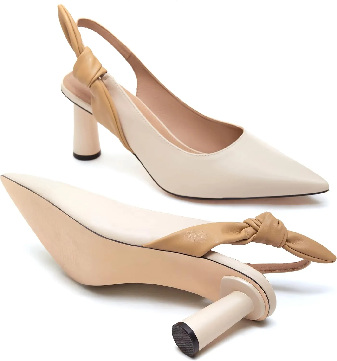 Rilista Women's Slingback Closed Pointed Toe Heels Bowknot Slip On Weding Party Dress Pumps